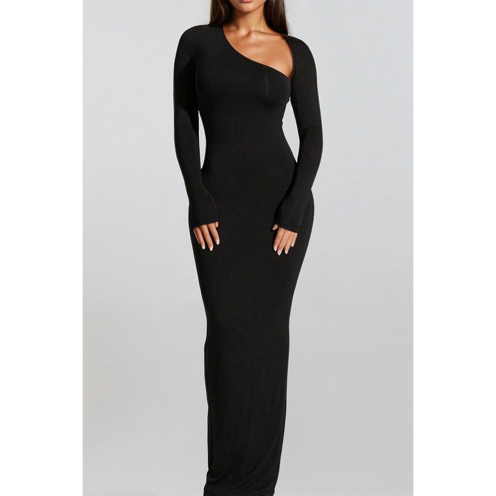 Micas Asymmetrical Neck Slit‎ Maxi Dress Black size L - Picture 3 of 14